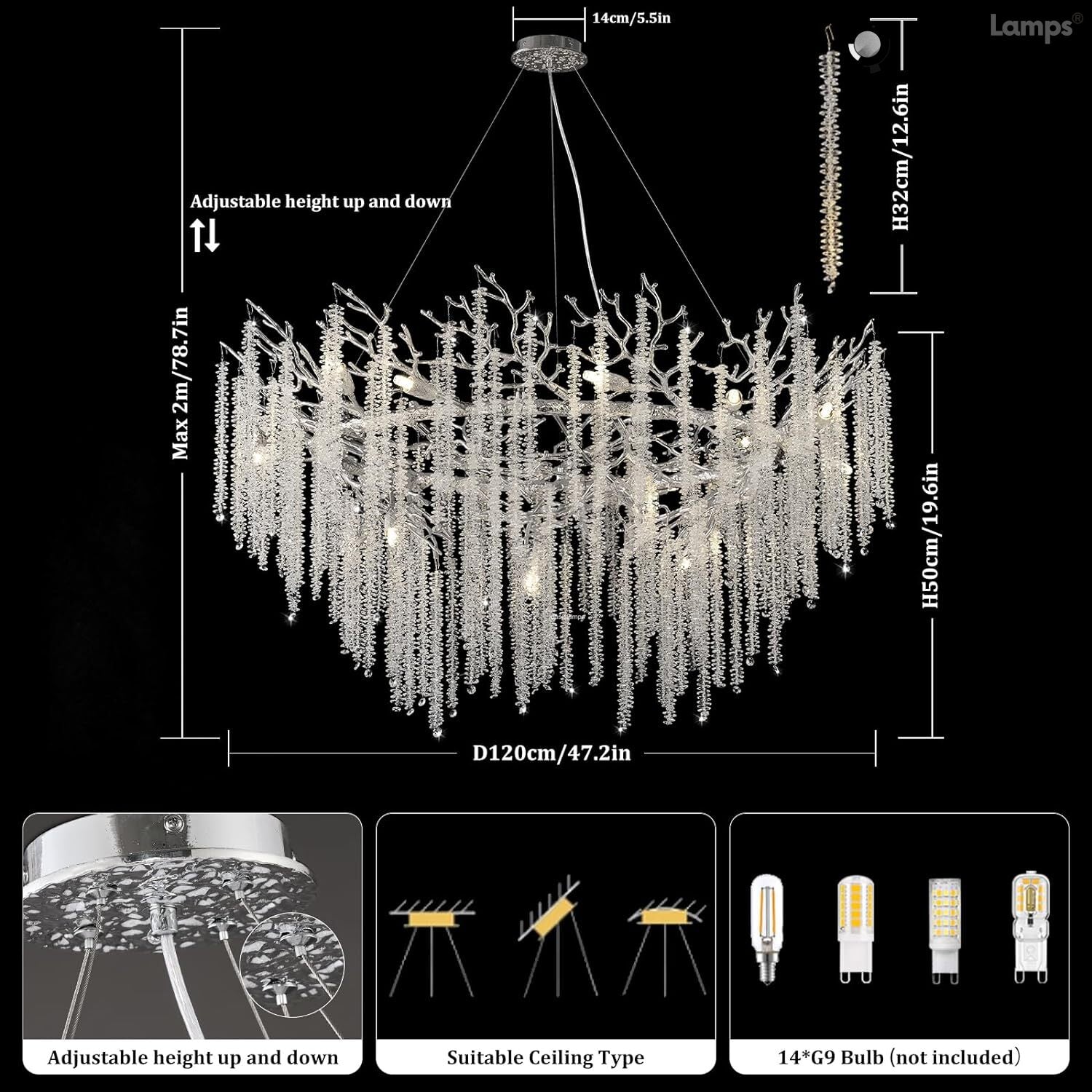Snow Tree Branch Chandelier 47''D#Color_silver
