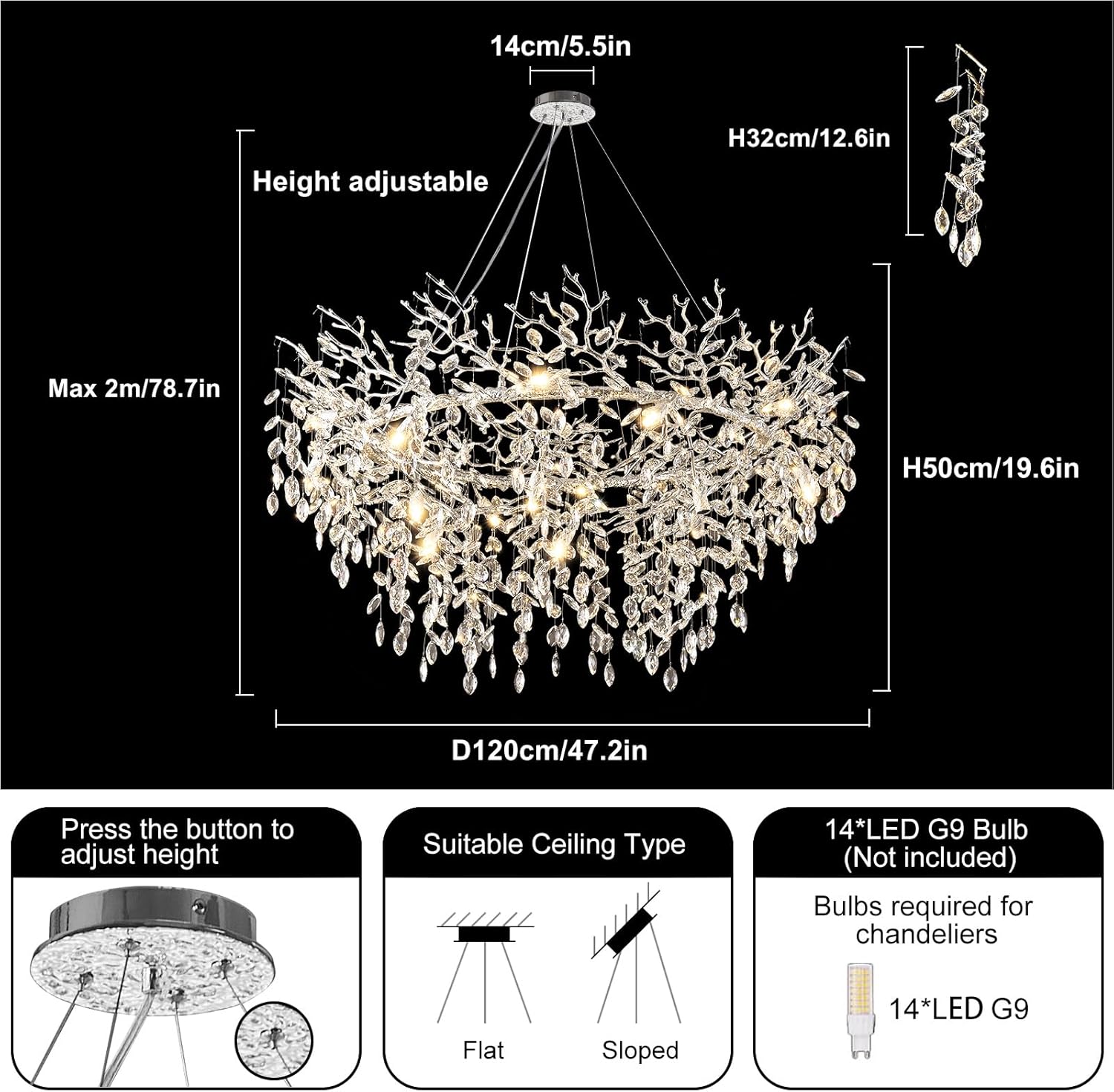 Frostleaf Branch Halo Chandelier 48"D#color_silver