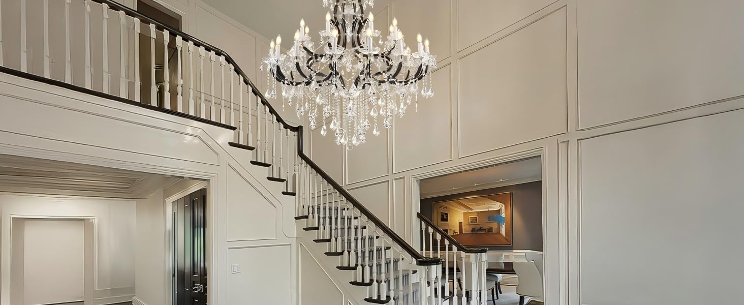 24-Light 50" Crystal Chandeliers Large Foyer Chandelier for High Ceilings