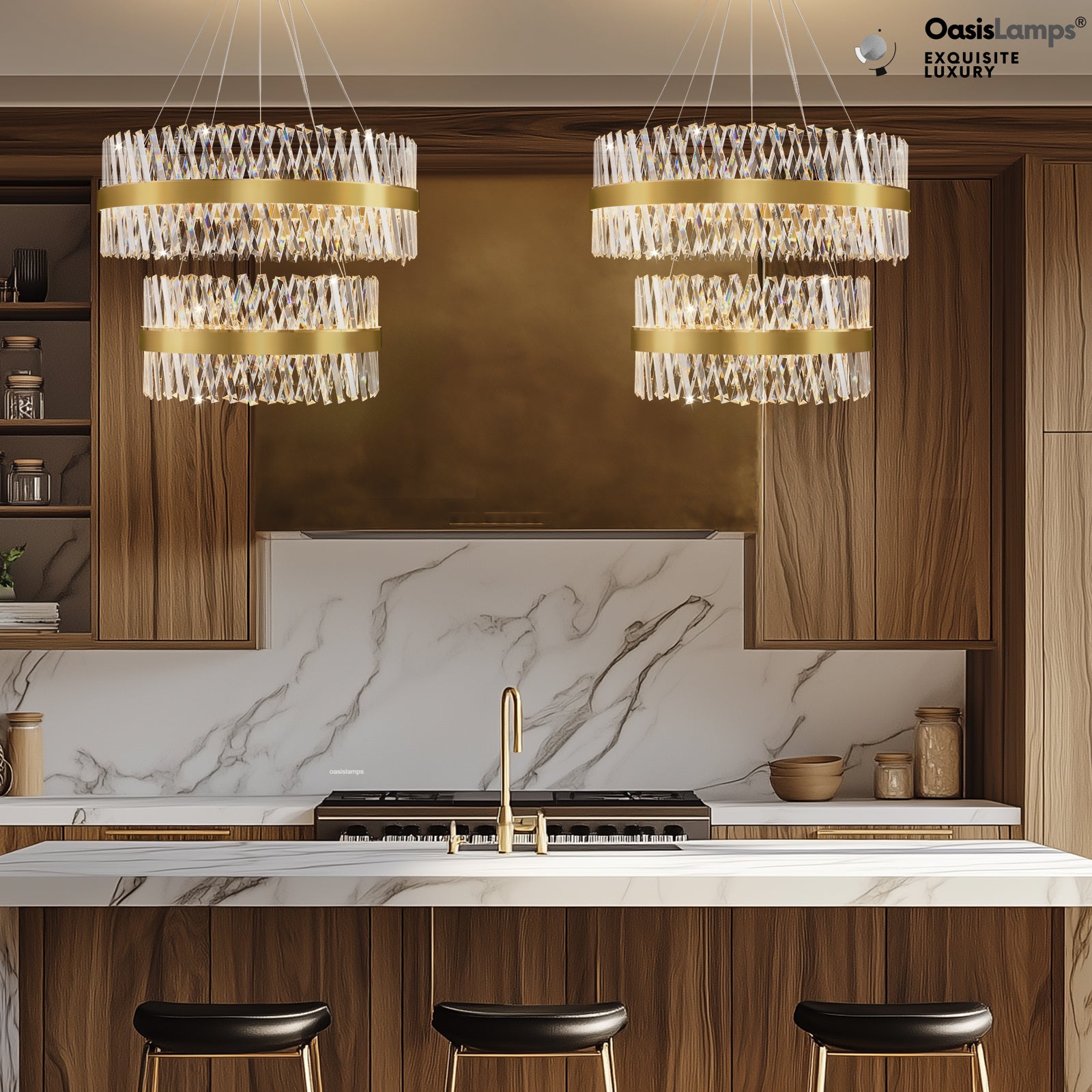 Vetro Prism Crystal 2-Tier Chandelier 31.5" 40" L#Color_Brass,size_D31.5"+D23.6"