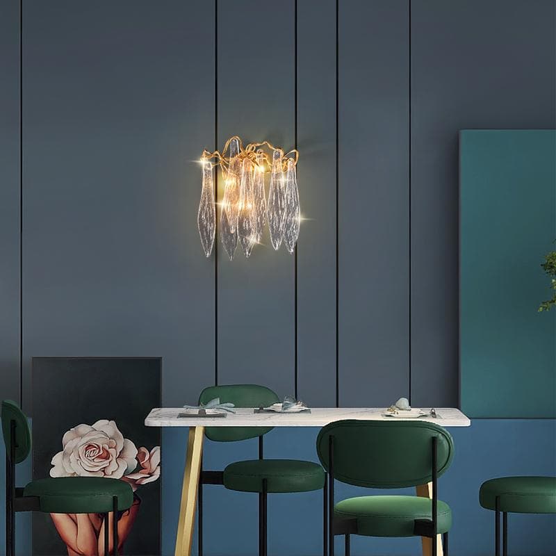 Flake Long Crystal Branch Brass Wall Sconce