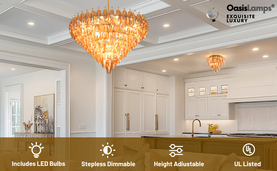 Celestial Drop Crystal Glass Chandelier 36"