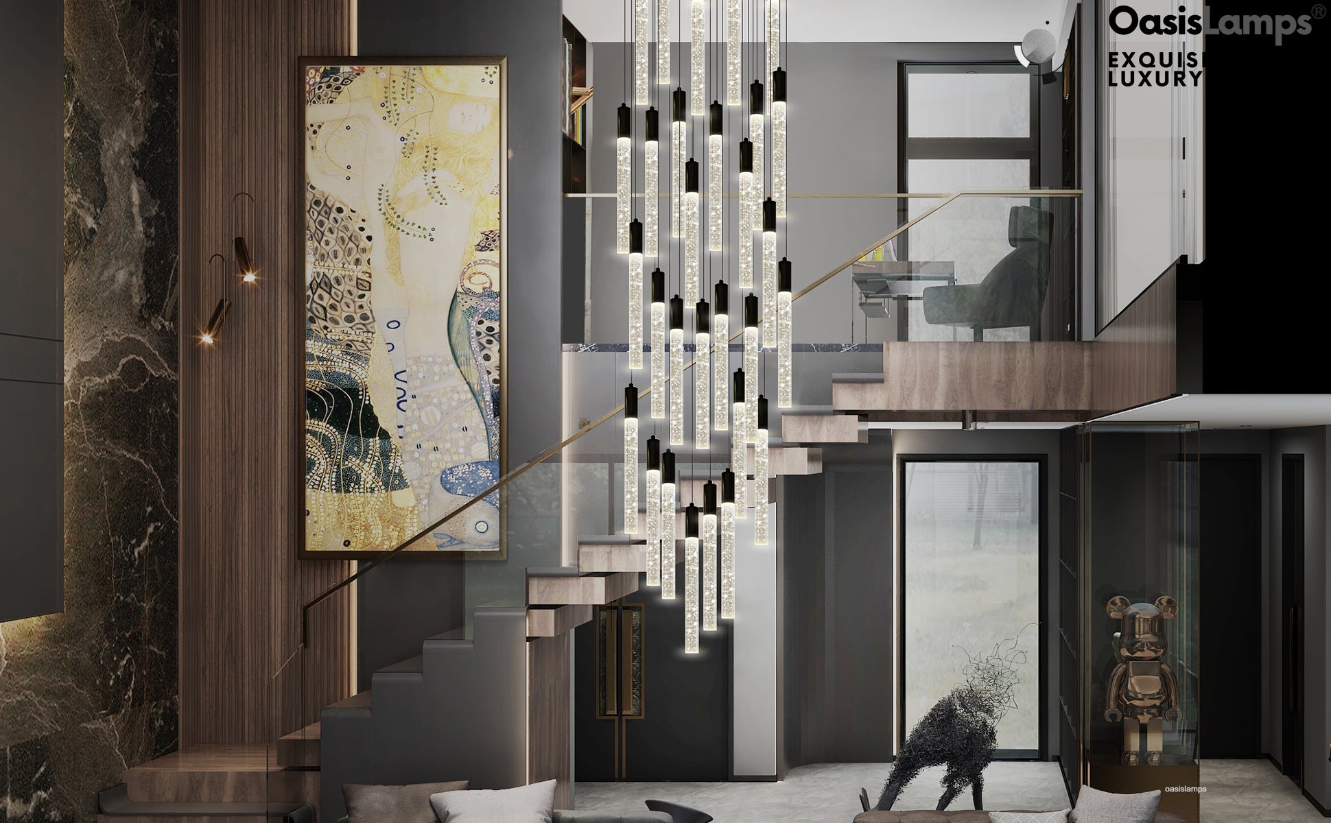 Nova Cascade Modern LED High Ceiling Chandelier 20'' 24''D#Light Number_30-Light Black