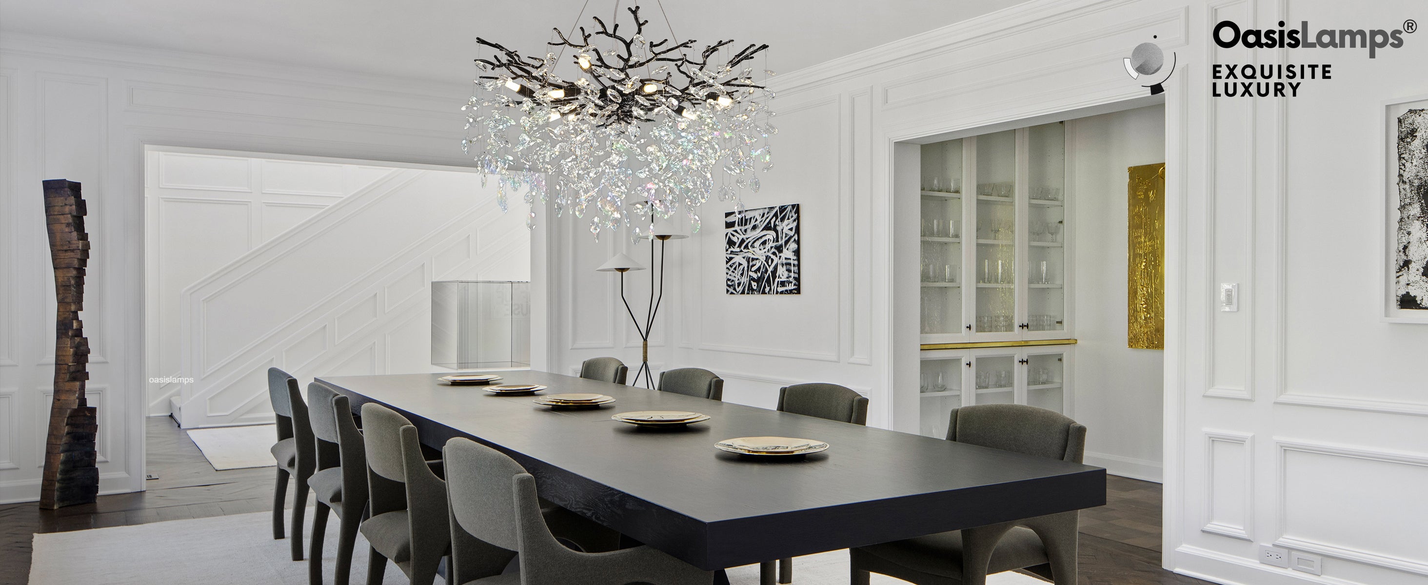 Frostleaf Cascade Branch Crystal Round Chandelier 30" 40" D#color_black,size_D-30inches