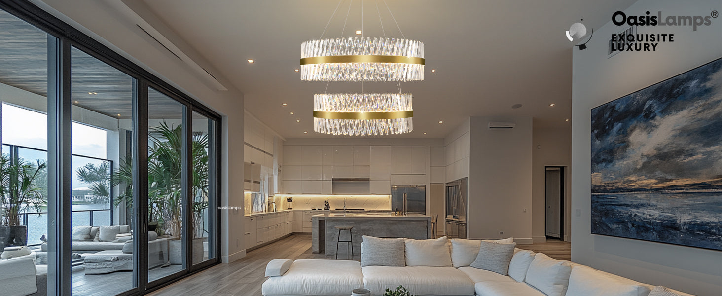 Vetro Prism Crystal 2-Tier Chandelier 31.5" 40" L#Color_Brass,size_D40"+D31.5"