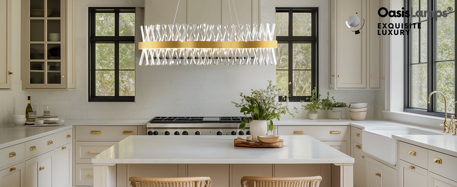 Vetro Prism Crystal Rectangular Chandelier 40" 47"L#Color_Brass,size_40"L