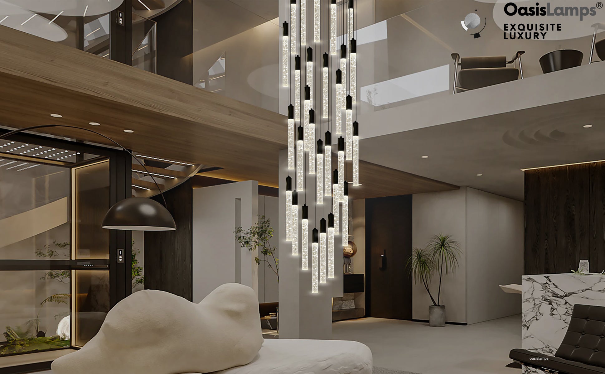 Nova Cascade Modern LED High Ceiling Chandelier 20'' 24''D#Light Number_30-Light Black