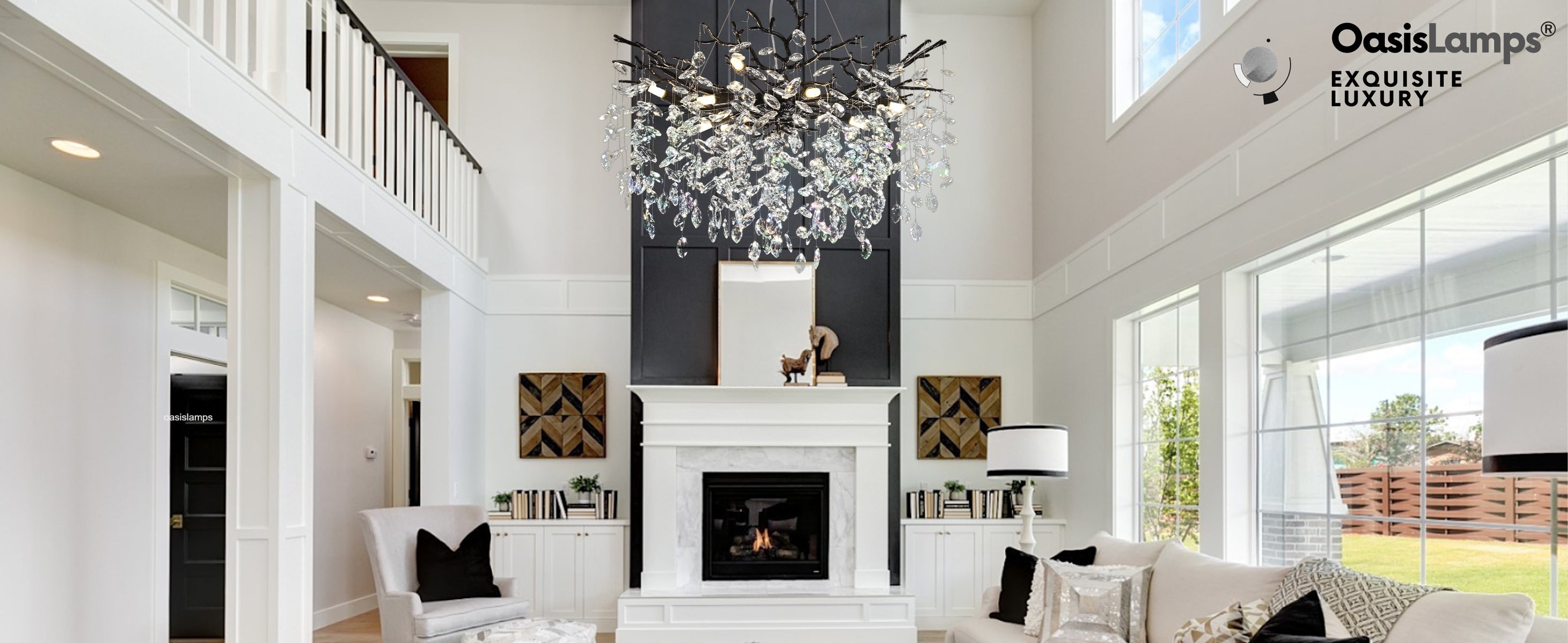 Frostleaf Cascade Branch Crystal Round Chandelier 30" 40" D#color_black,size_D-30inches