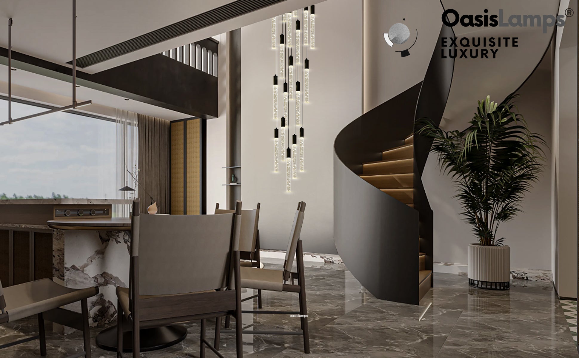 Nova Cascade Modern LED High Ceiling Chandelier 20'' 24''D#Light Number_20-Light Black