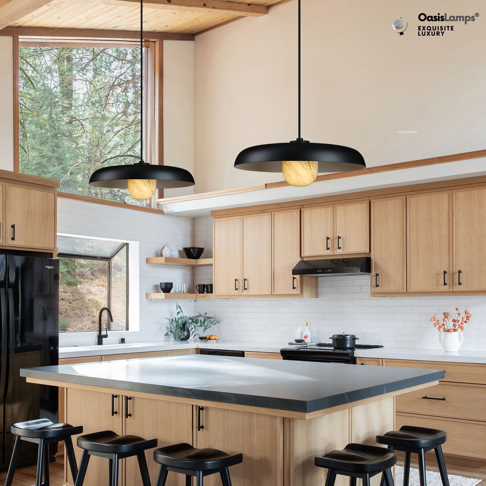 MineraLight Alabaster Industrial Pendant Light 19.3''D