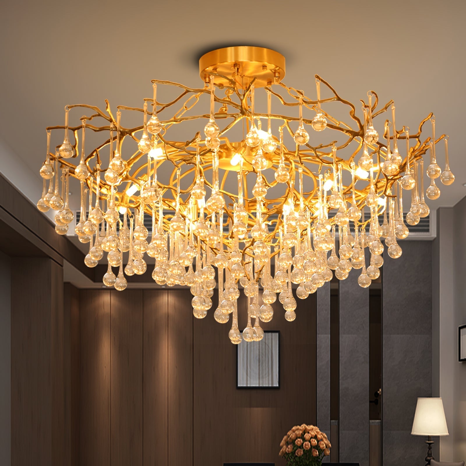 Simsia Anita Teardrop Branch brass chandelier