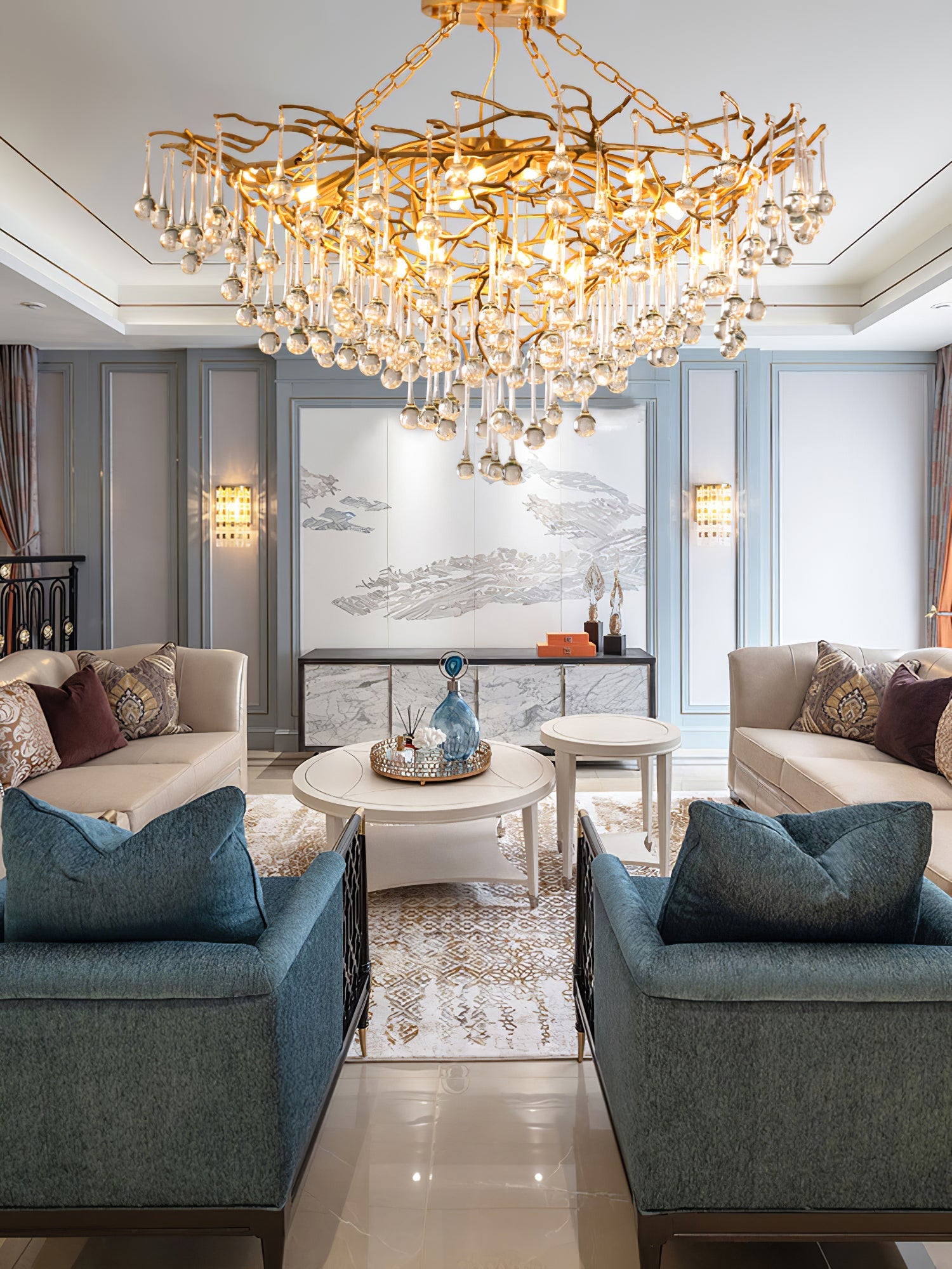 Simsia Anita Teardrop Branch brass chandelier