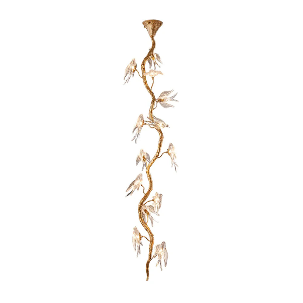 Birdy Glass Tree Branch Long Staircase Chandelier