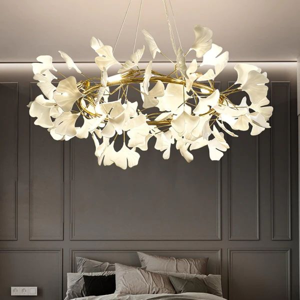 Twilight Branches Ceramic Ginkgo Circle Chandelier 24" 31" 39" 47" 59"D#color_gold