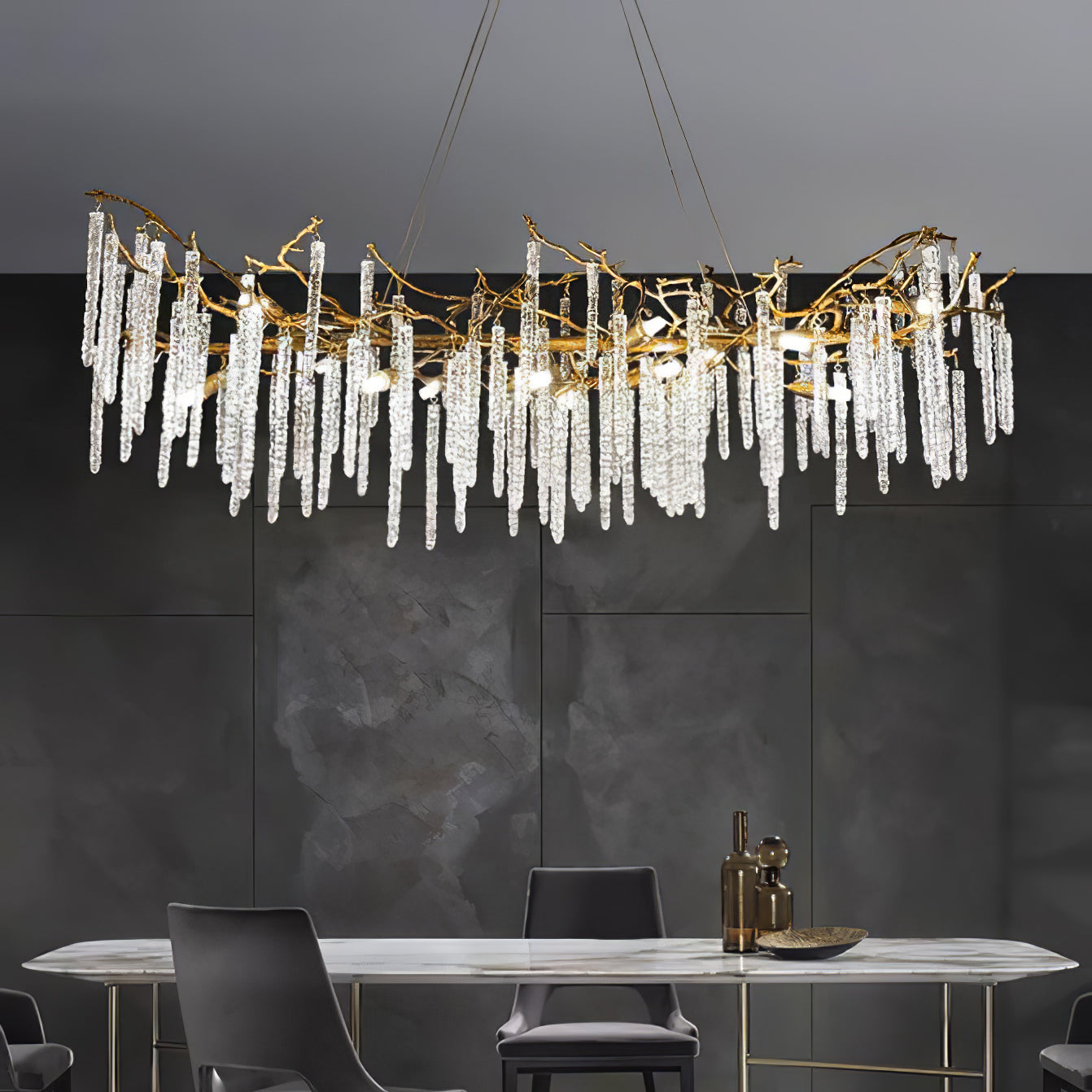 Annata Crystal Icicles Branch Brass Chandelier