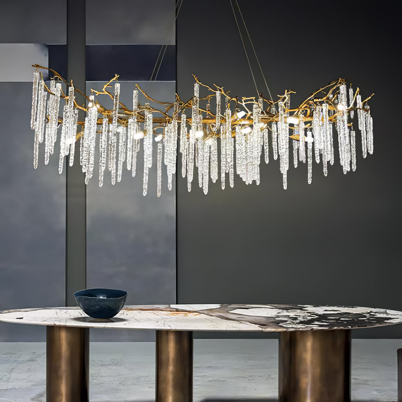 Annata Crystal Icicles Branch Brass Chandelier