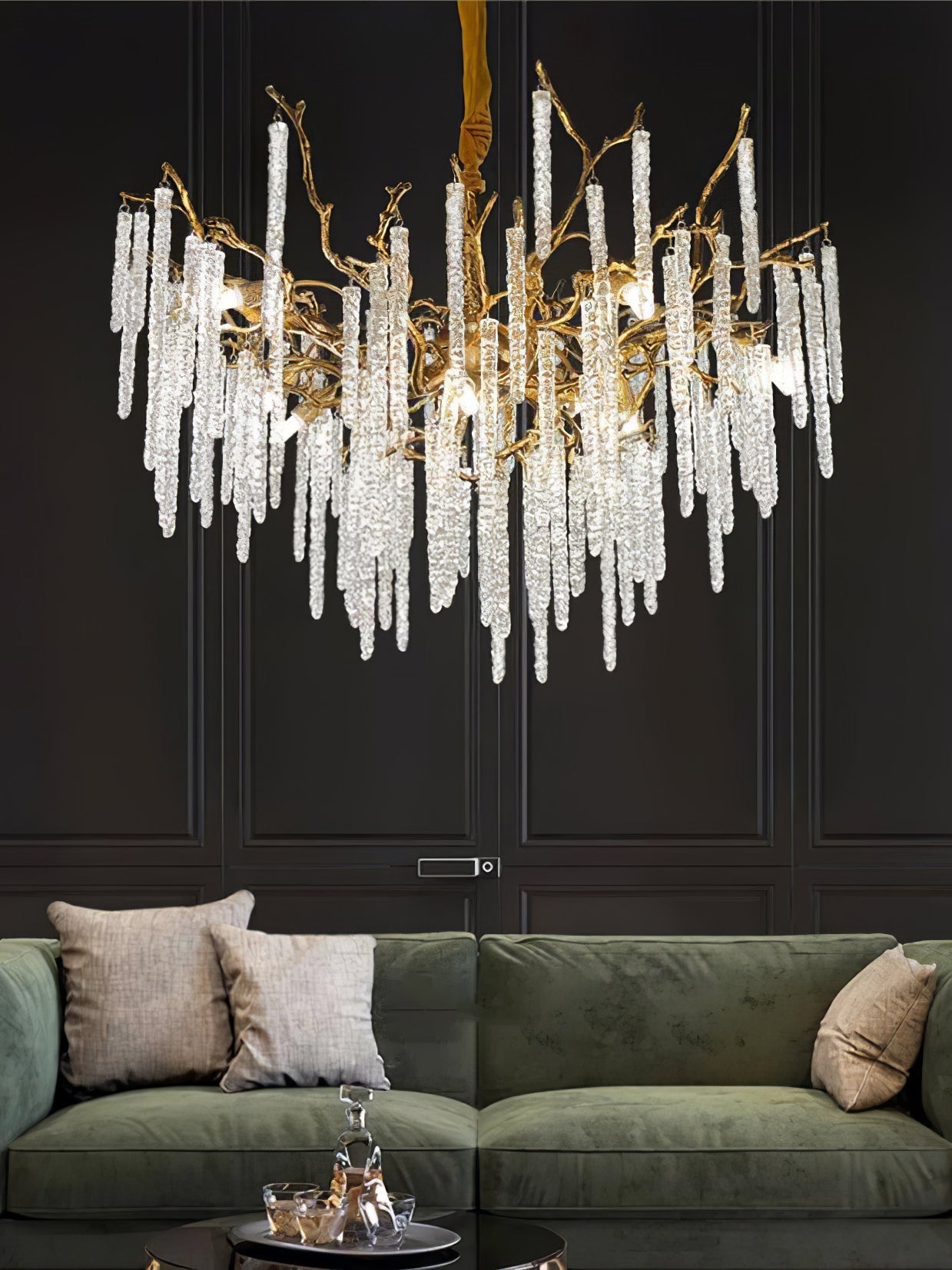 Annata Crystal Icicles Branch Brass Chandelier