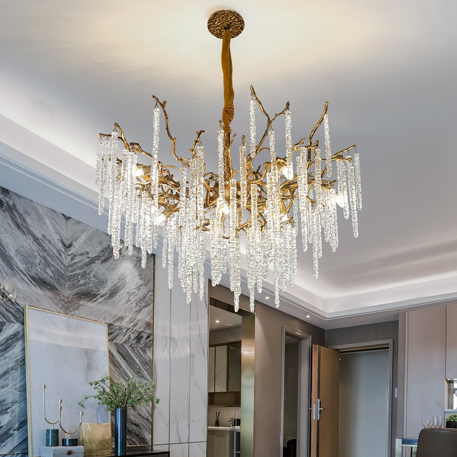 Annata Crystal Icicles Branch Brass Chandelier