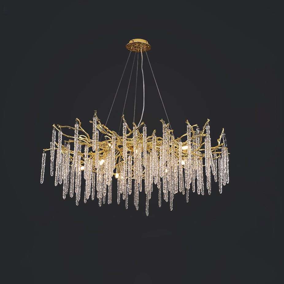 Annata Crystal Icicles Branch Brass Chandelier