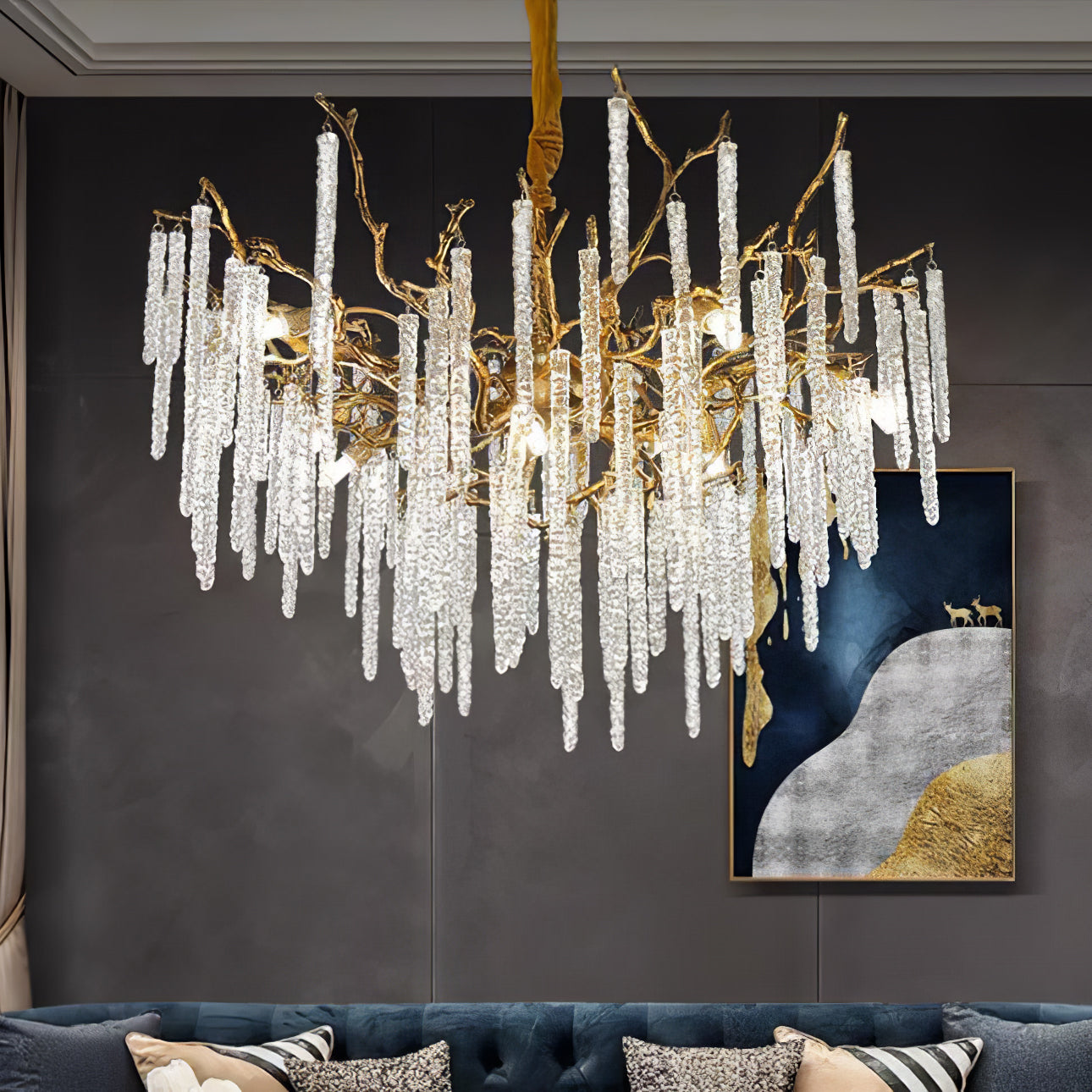Annata Crystal Icicles Branch Brass Chandelier