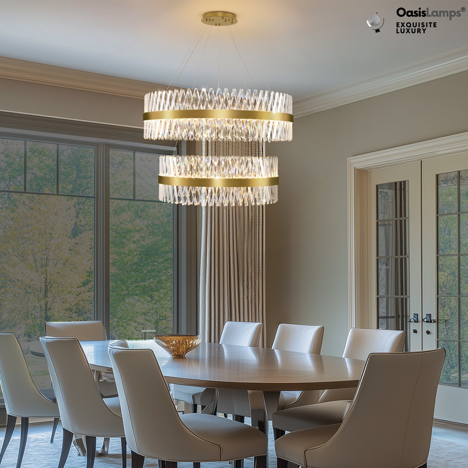 Vetro Prism Crystal 2-Tier Chandelier 31.5" 40" L#Color_Brass,size_D40"+D31.5"