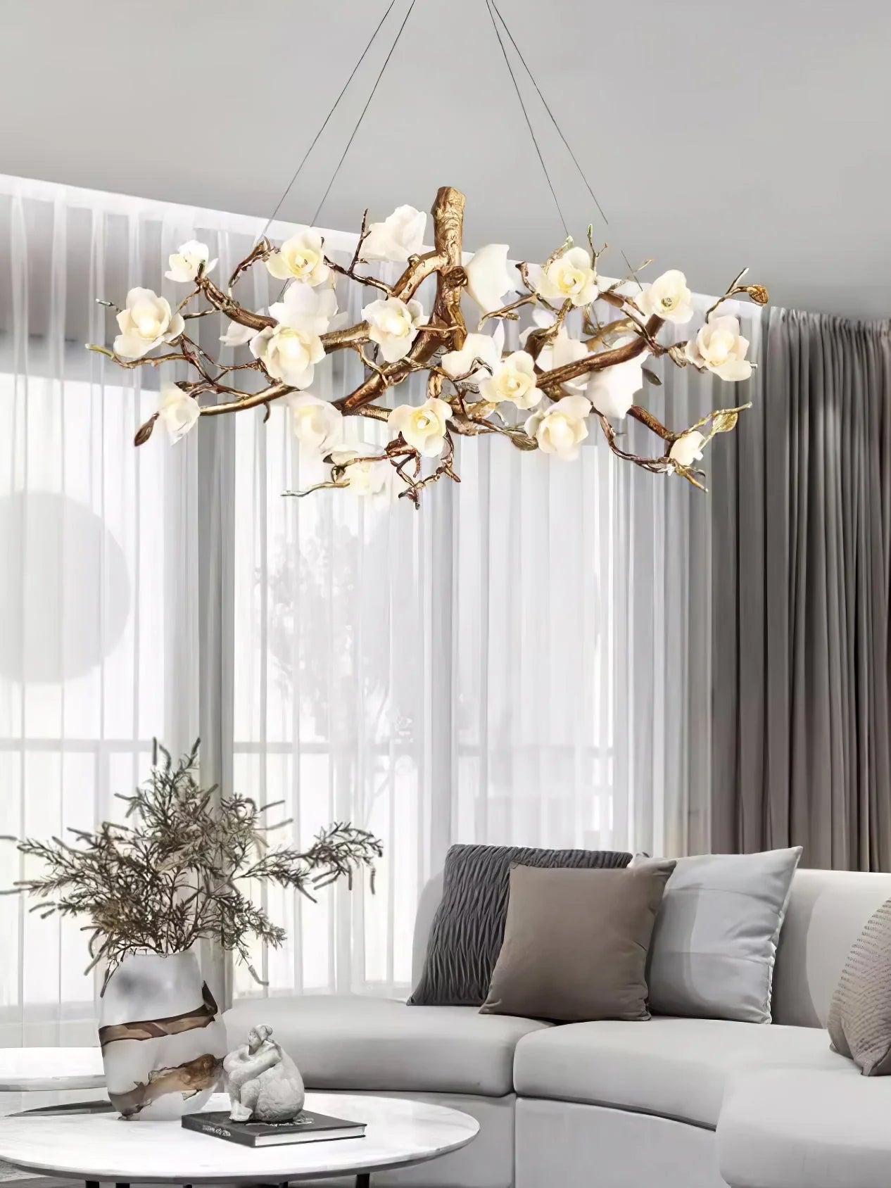 Flora Flower Bloom Branch Brass Chandelier