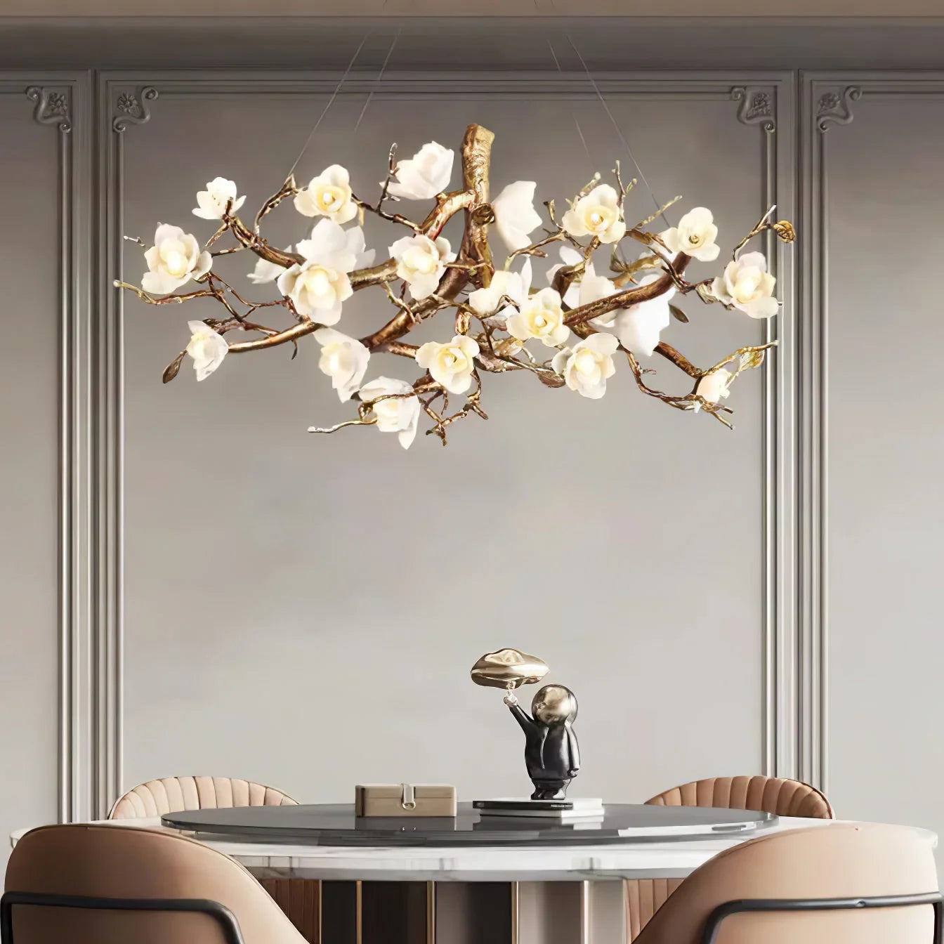 Flora Flower Bloom Branch Brass Chandelier