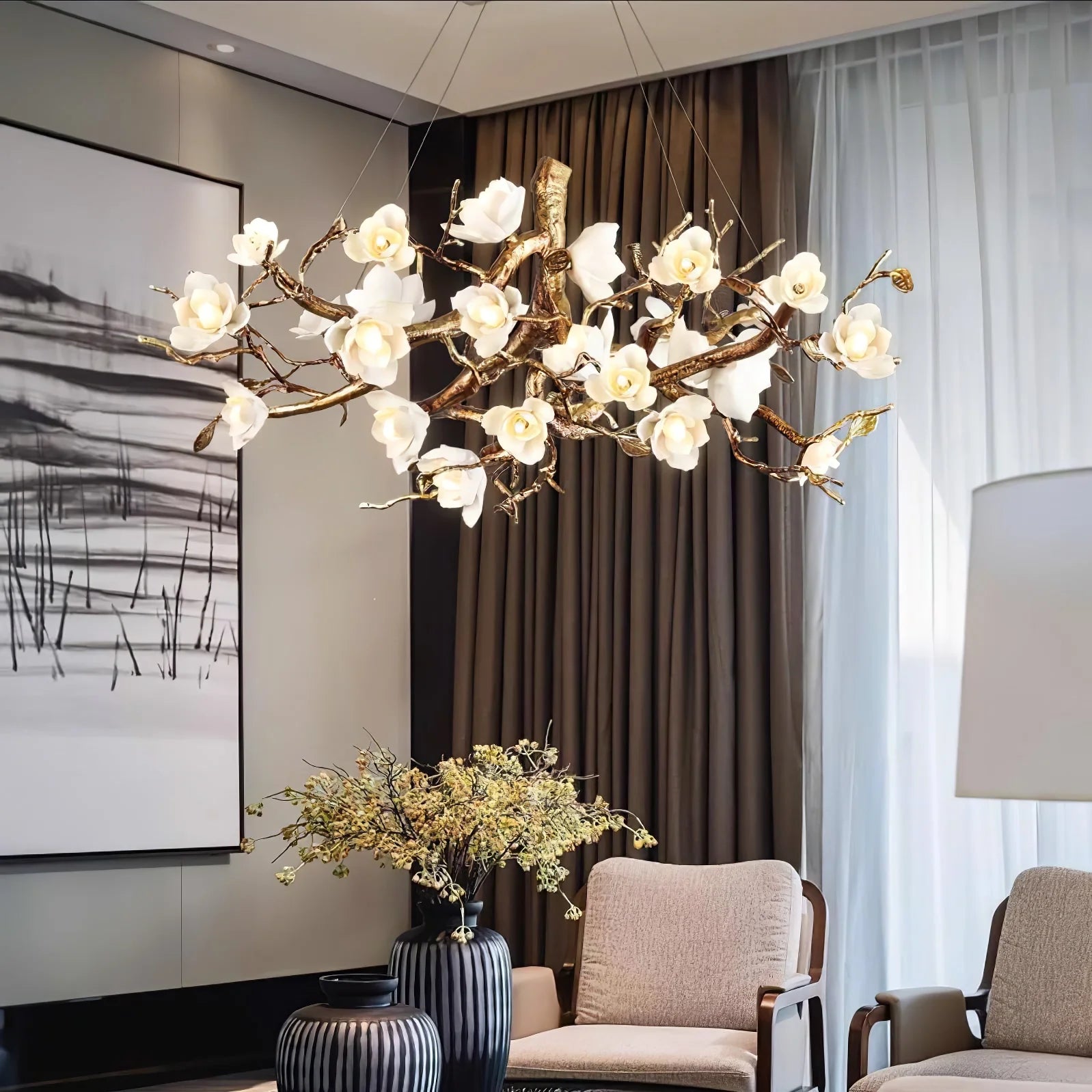 Flora Flower Bloom Branch Brass Chandelier