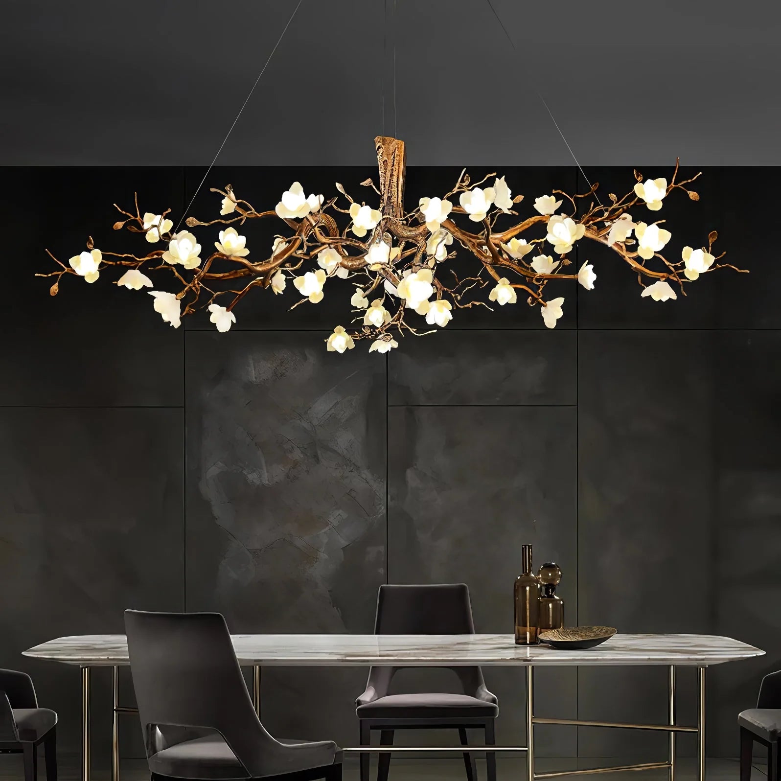 Flora Flower Bloom Branch Brass Chandelier
