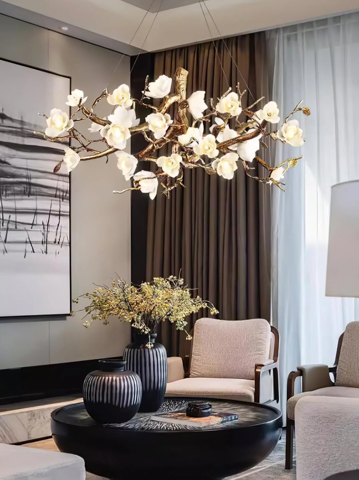 Flora Flower Bloom Branch Brass Chandelier