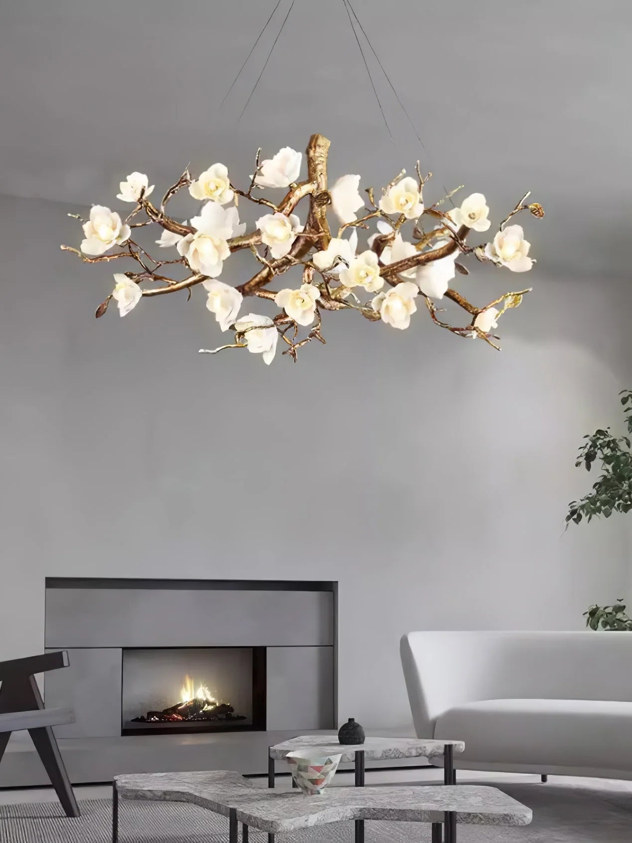 Flora Flower Bloom Branch Brass Chandelier