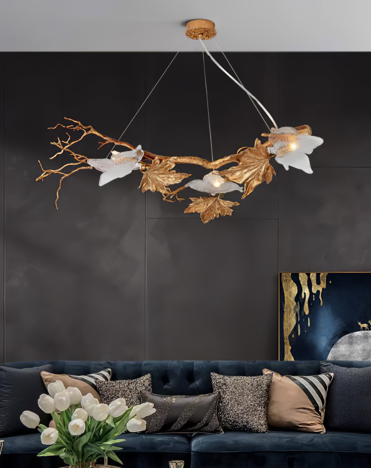 Flora Leaf Branch Brass Chandelier