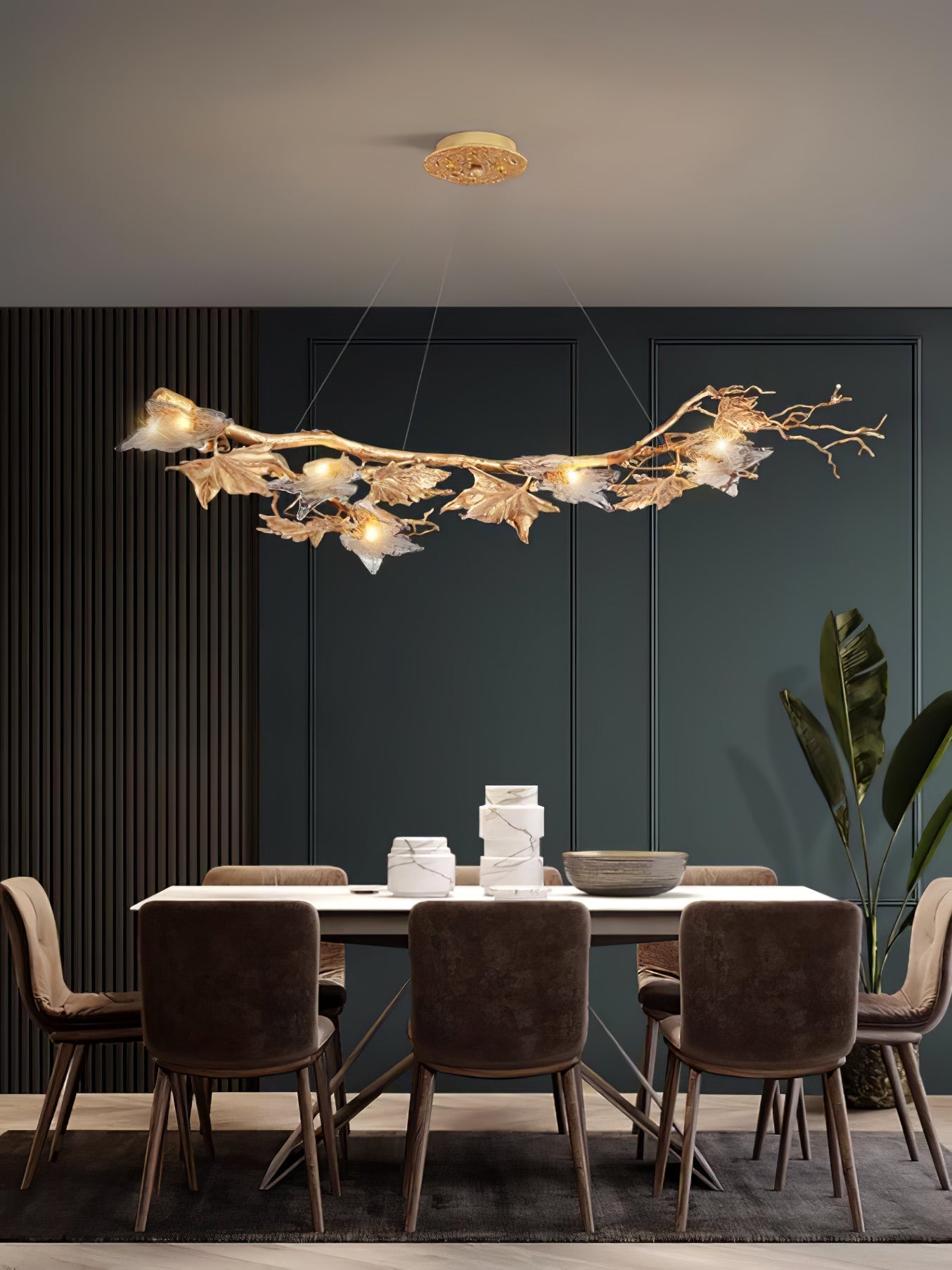Flora Leaf Branch Brass Chandelier