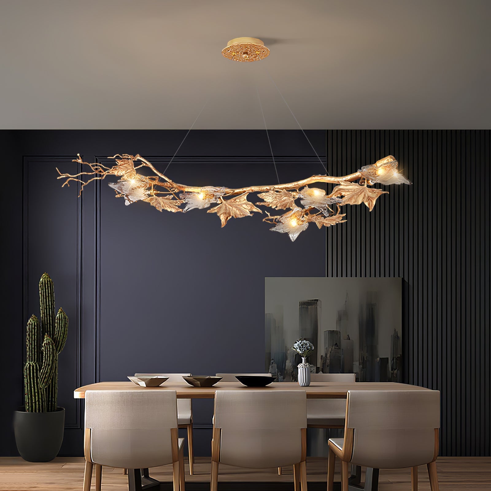 Flora Leaf Branch Brass Chandelier