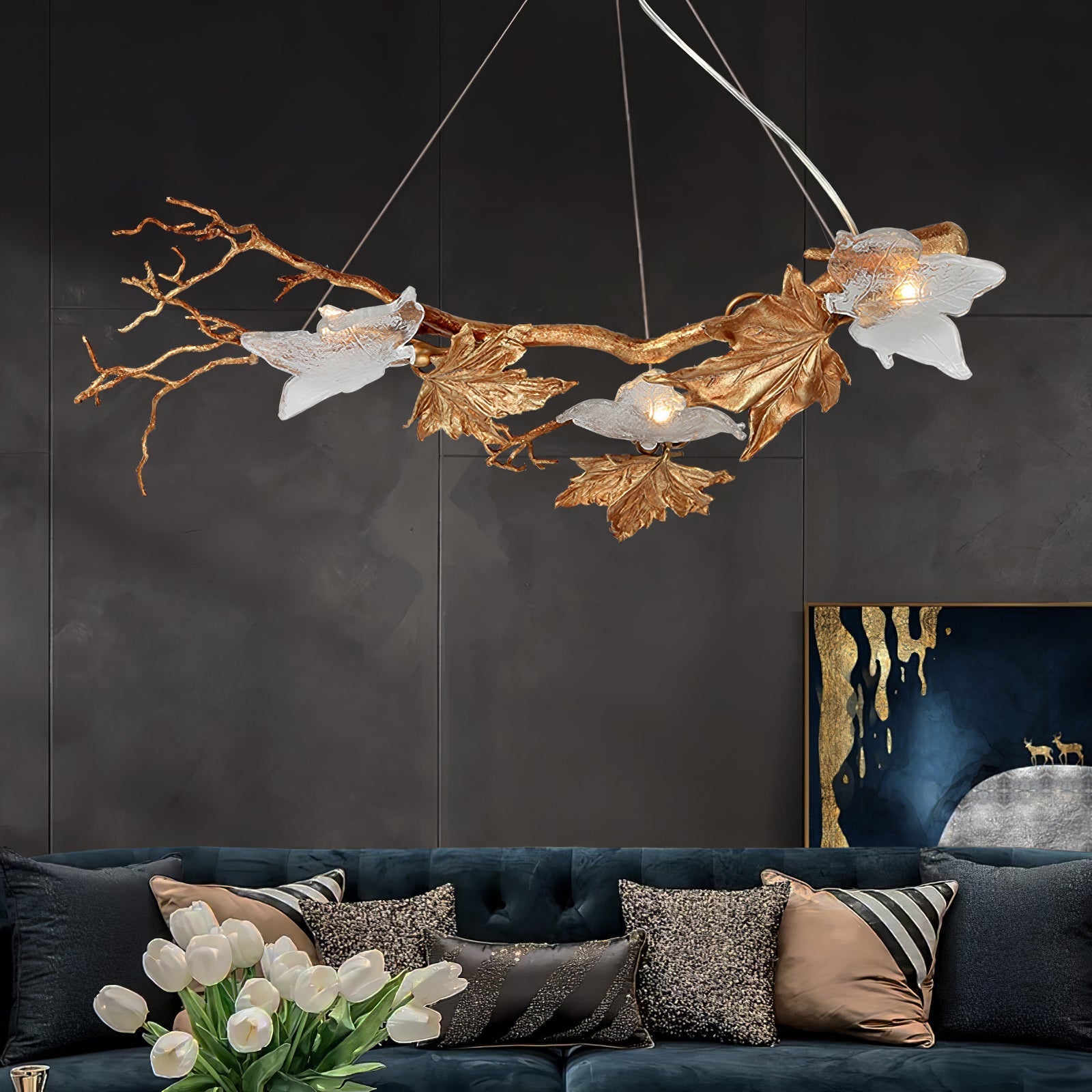 Flora Leaf Branch Brass Chandelier