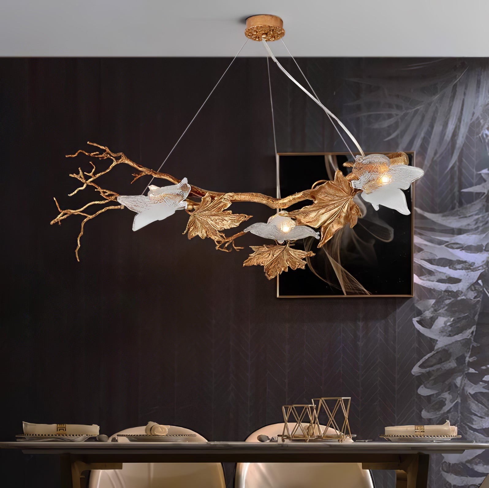 Flora Leaf Branch Brass Chandelier