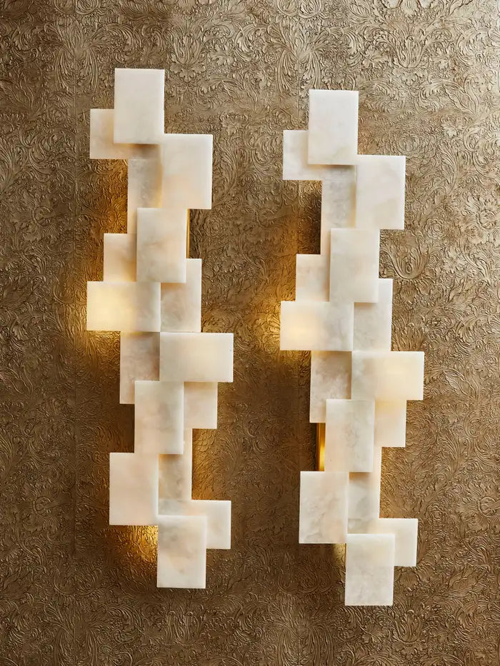 Alabaster Long Brass Wall Sconces