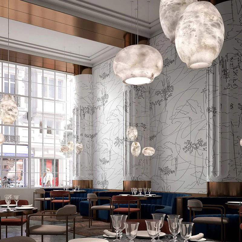 Theseus Alabaster Lantern Bedside Pendant Light