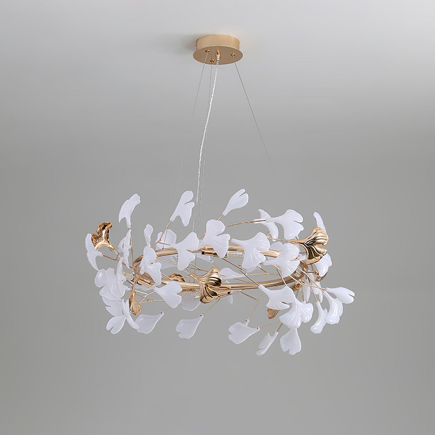 Twilight Branches Ceramic Gingko Chandelier T#size_Model A ∅ 31.5″ x H 11.8″