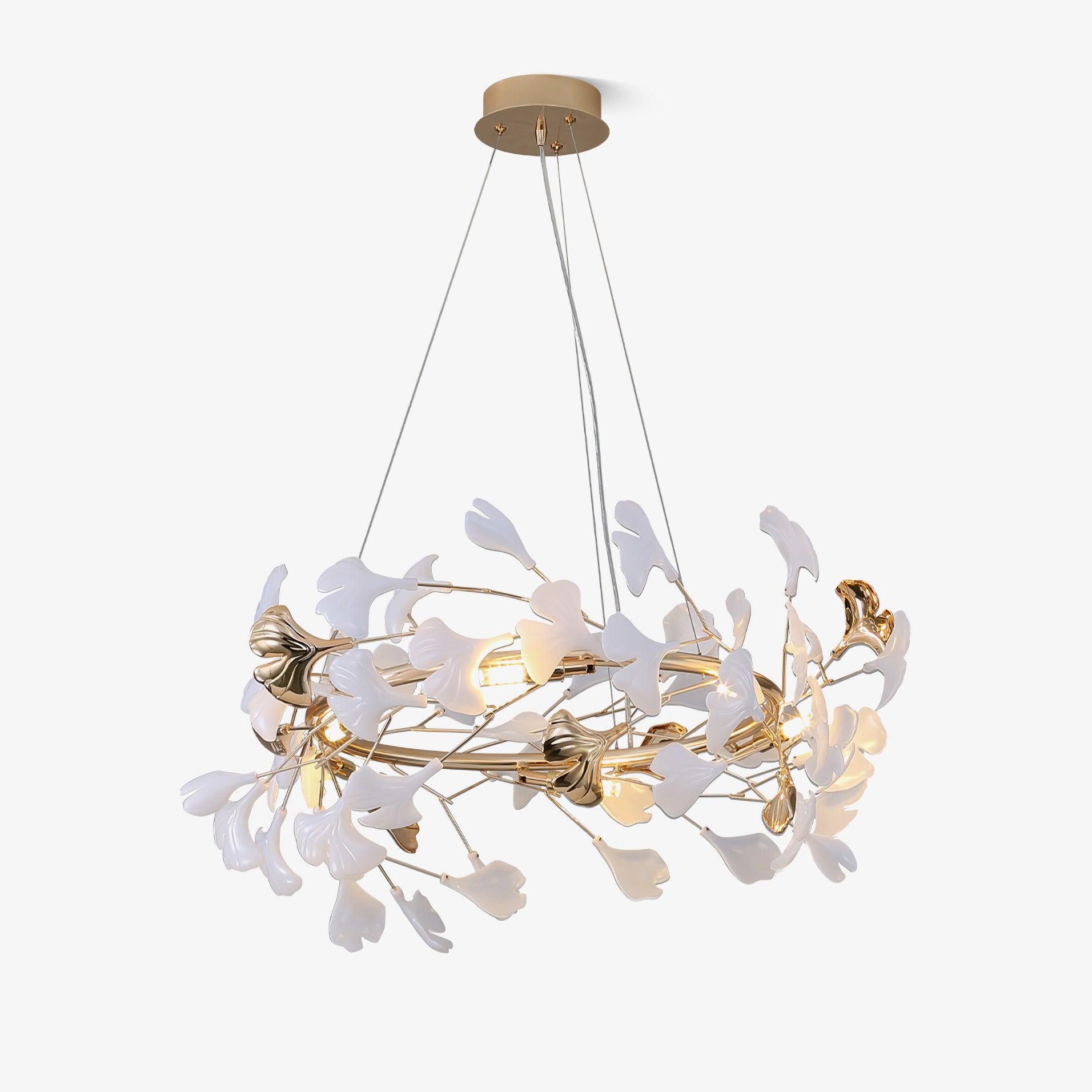 Twilight Branches Ceramic Gingko Chandelier T#size_Model A ∅ 47.2″ x H 13.8″