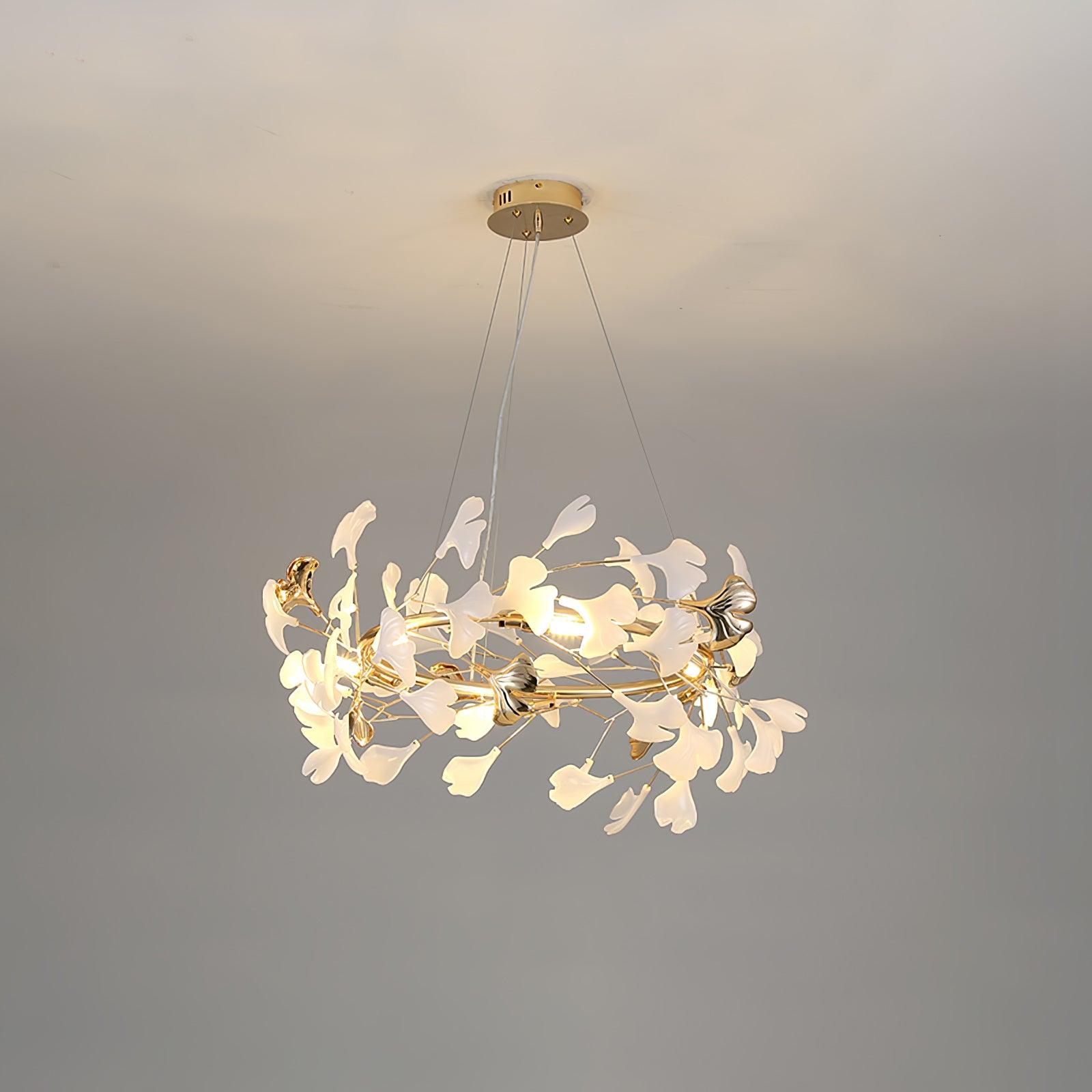 Twilight Branches Ceramic Gingko Chandelier T#size_Model A ∅ 23.6″ x H 11.8″