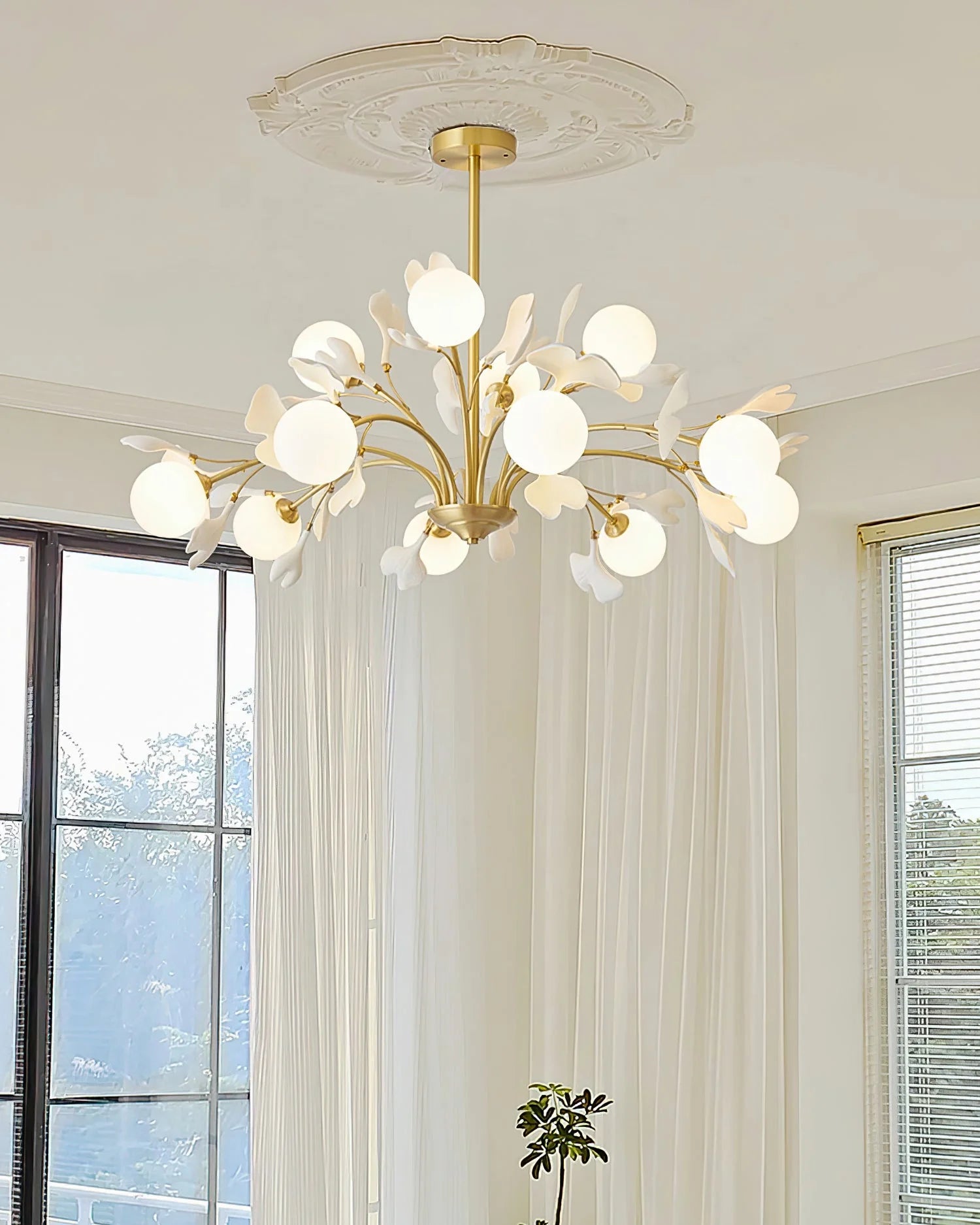 Twilight Branches Ceramic Gingko Chandelier