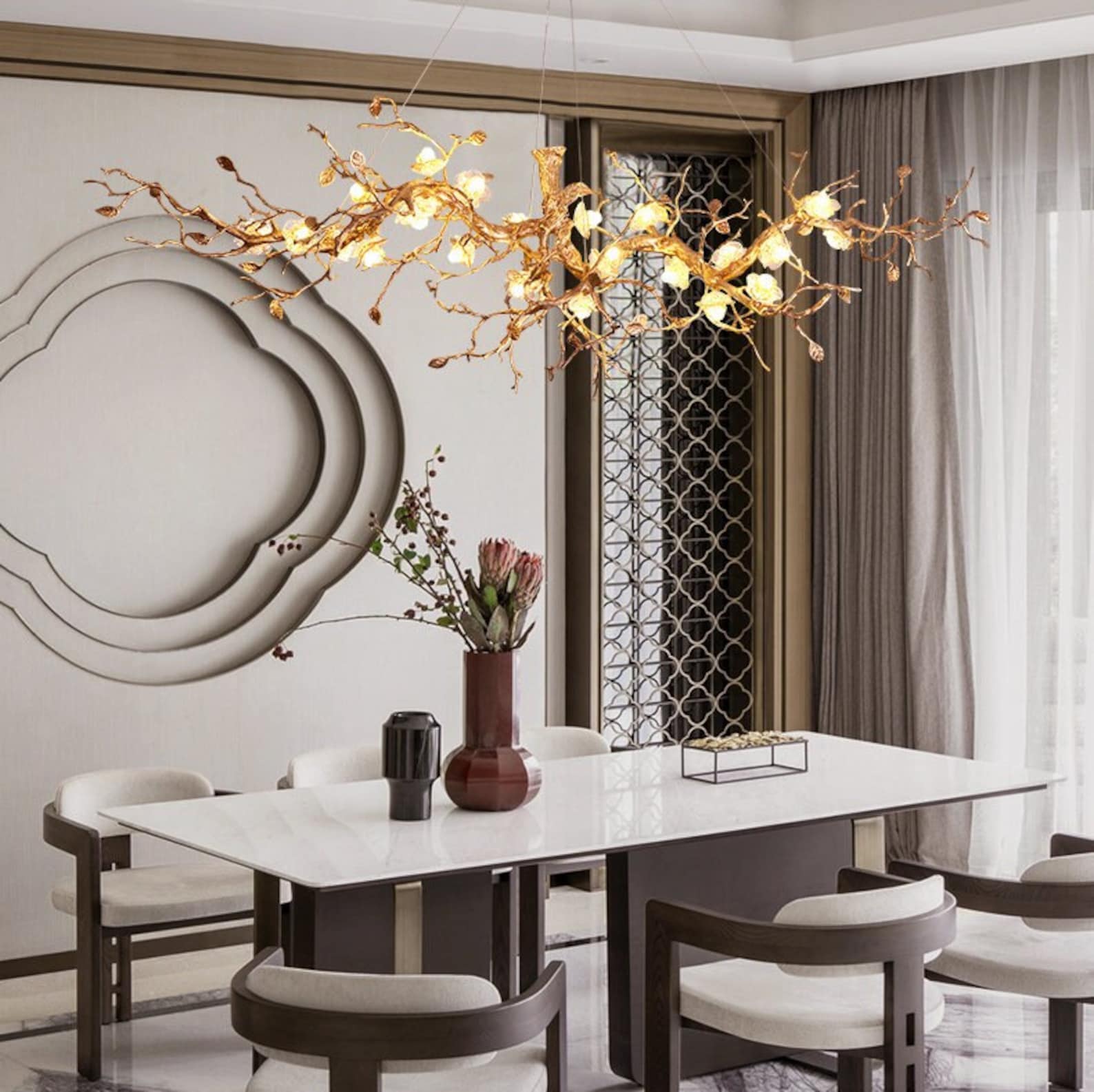 Flora Glass Flower Tree Branch Chandelier