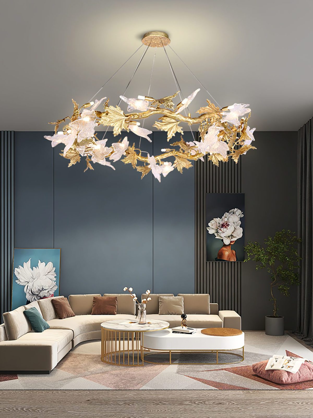 Flora Leaf Branch Brass Chandelier