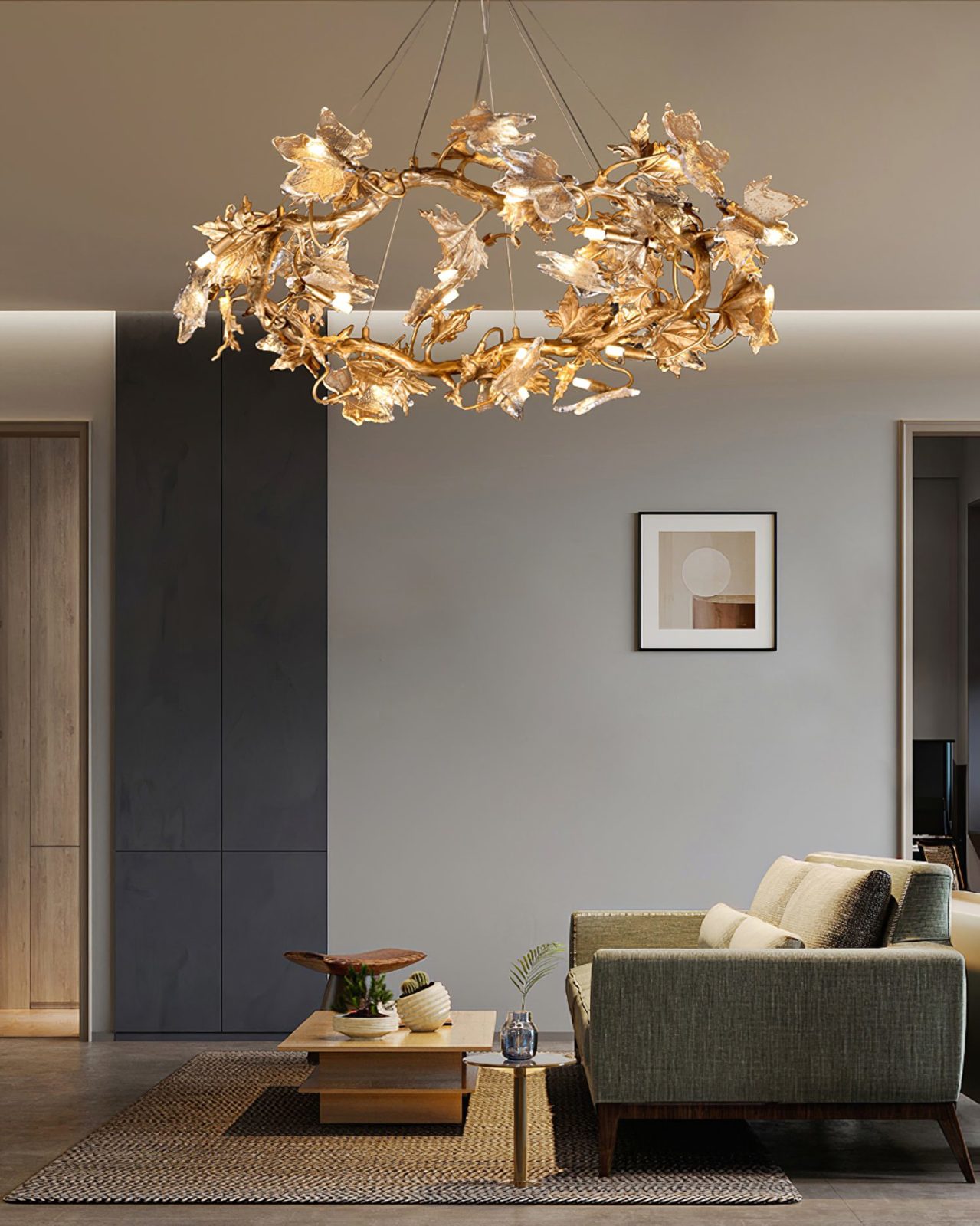 Flora Leaf Branch Brass Chandelier