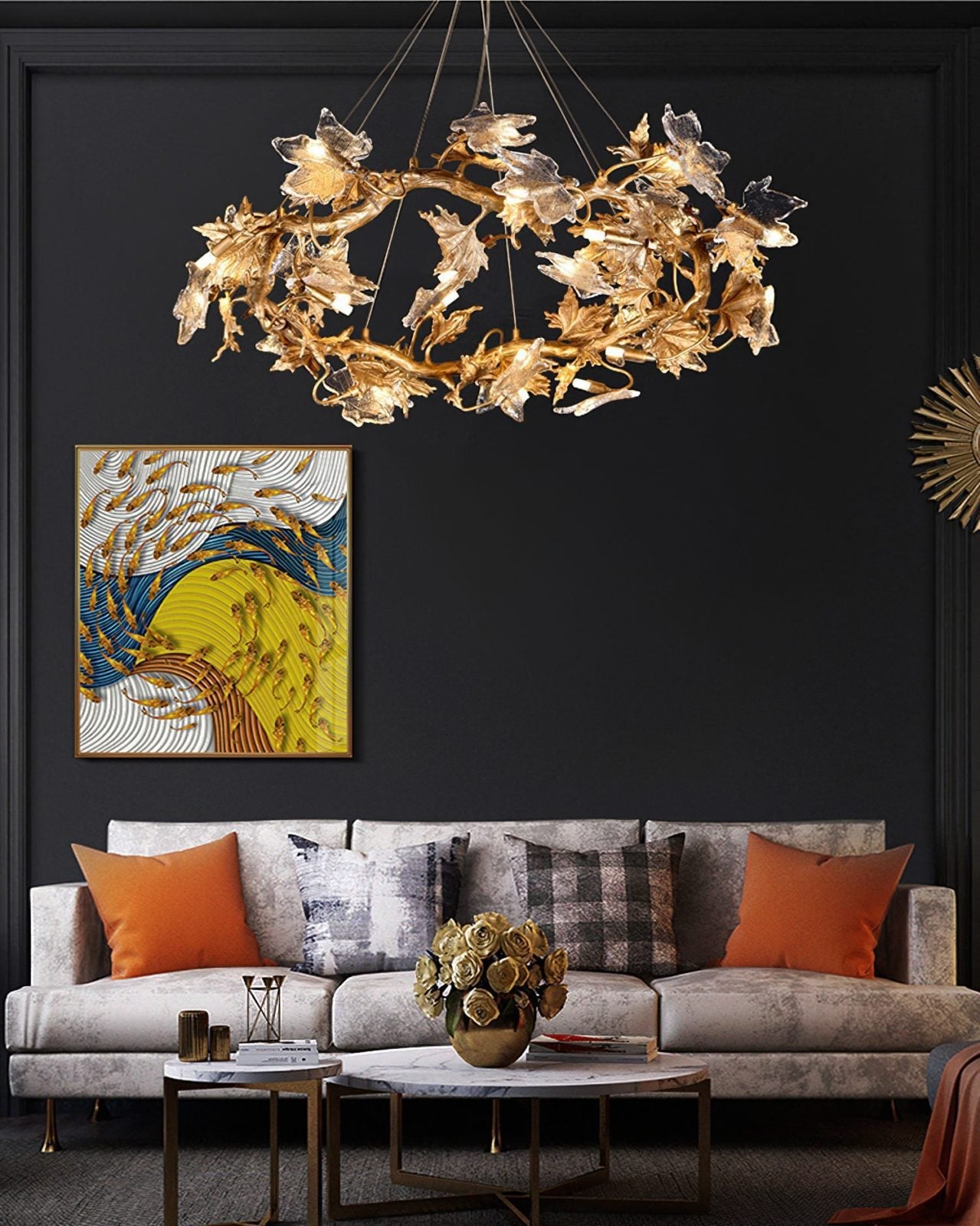 Flora Leaf Branch Brass Chandelier