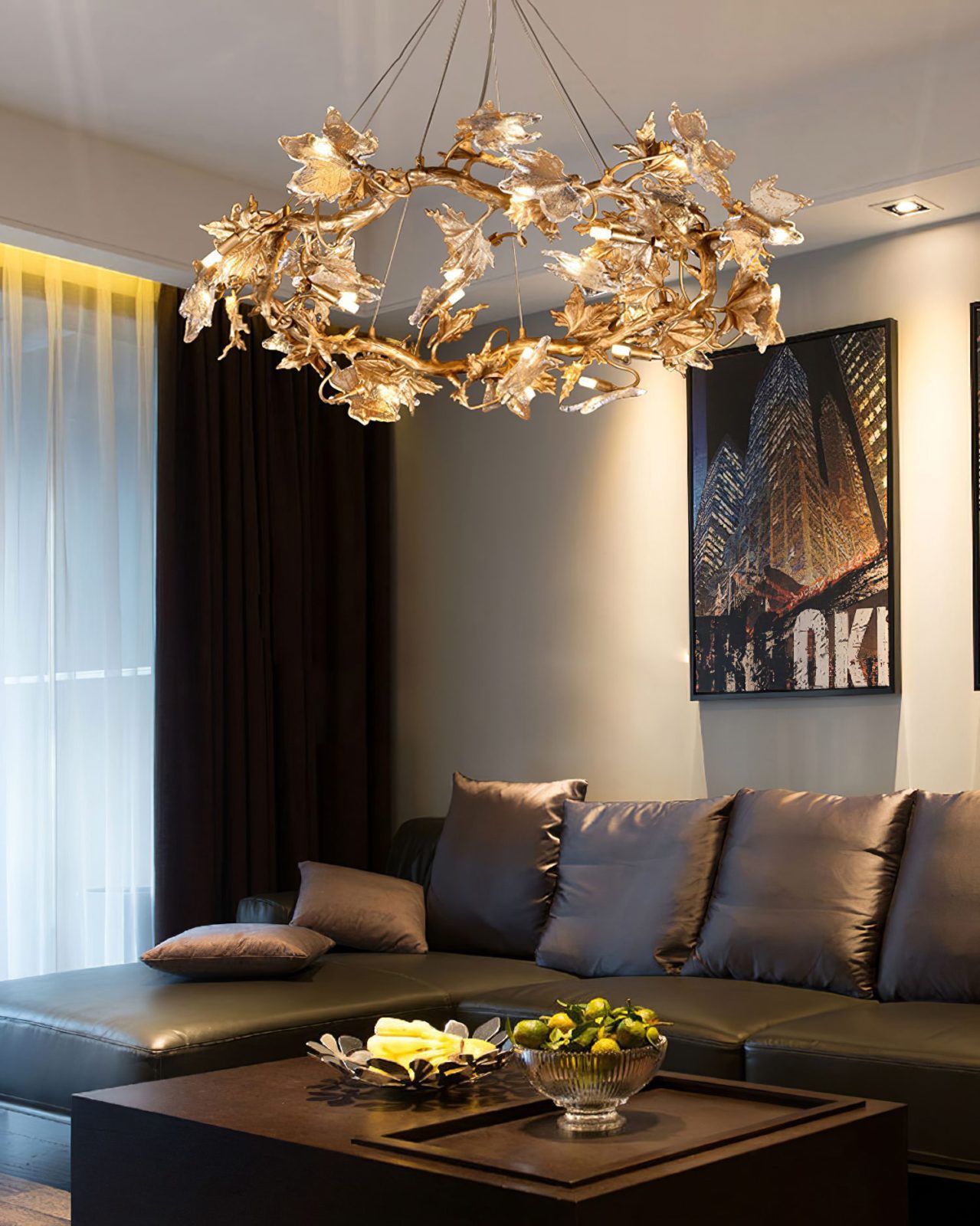 Flora Leaf Branch Brass Chandelier