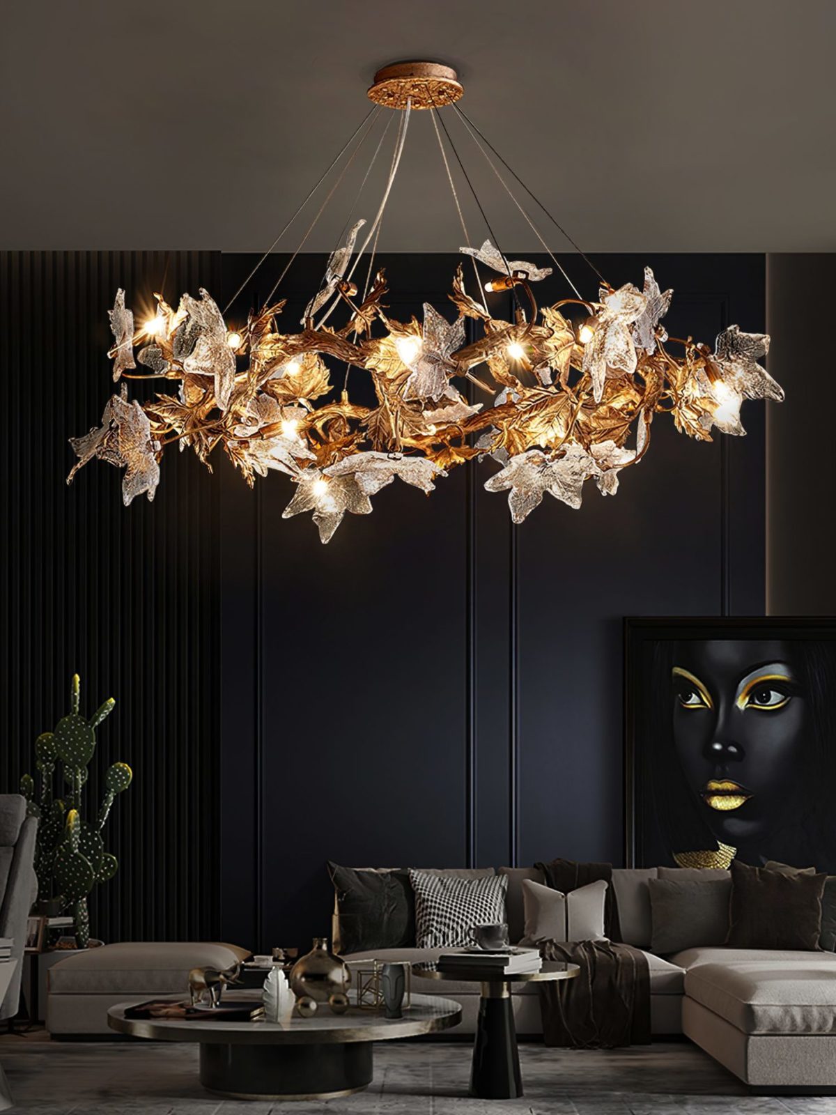 Flora Leaf Branch Brass Chandelier