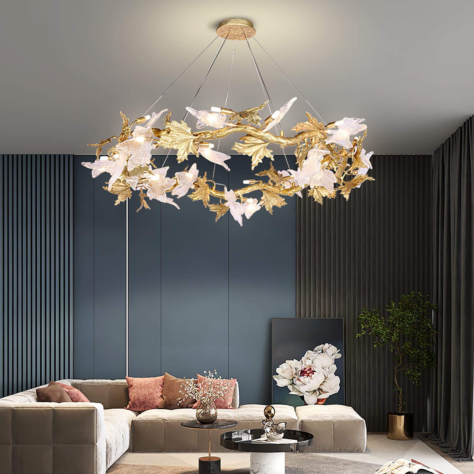 Flora Leaf Branch Brass Chandelier