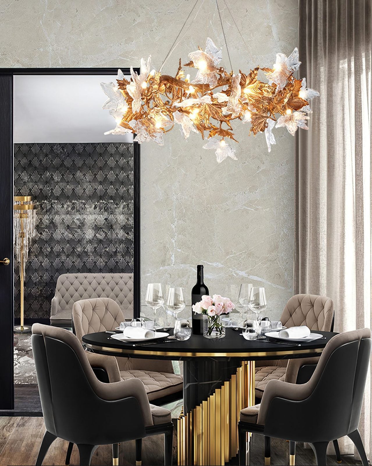 Flora Leaf Branch Brass Chandelier